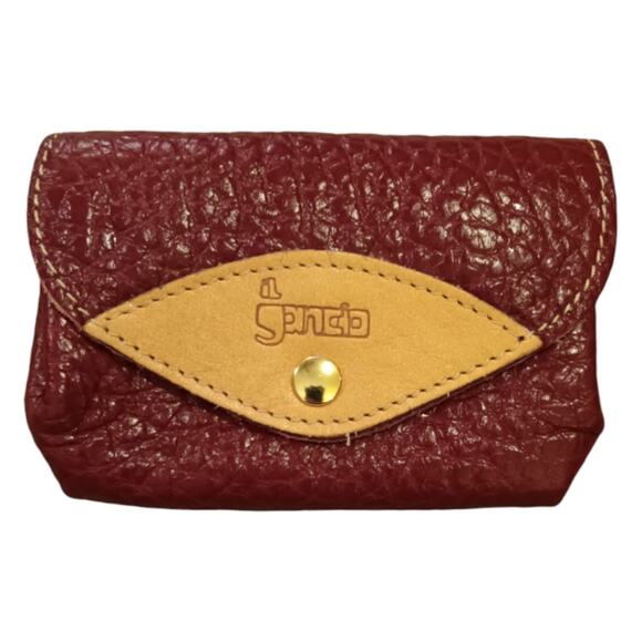 Gancio Red Pebbled Leather minimalist card wallet - Picture 1 of 6